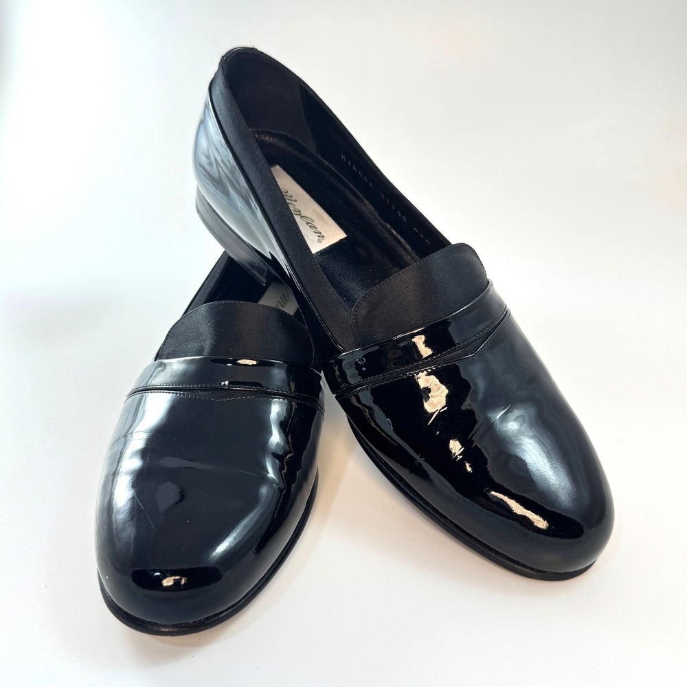 Mezlan Mirage Black Patent Leather Tuxedo Loafers Mens 9‎ M Spain 21980